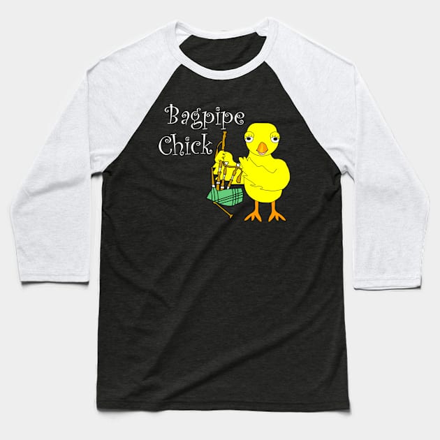 Bagpipe Chick White Text Baseball T-Shirt by Barthol Graphics